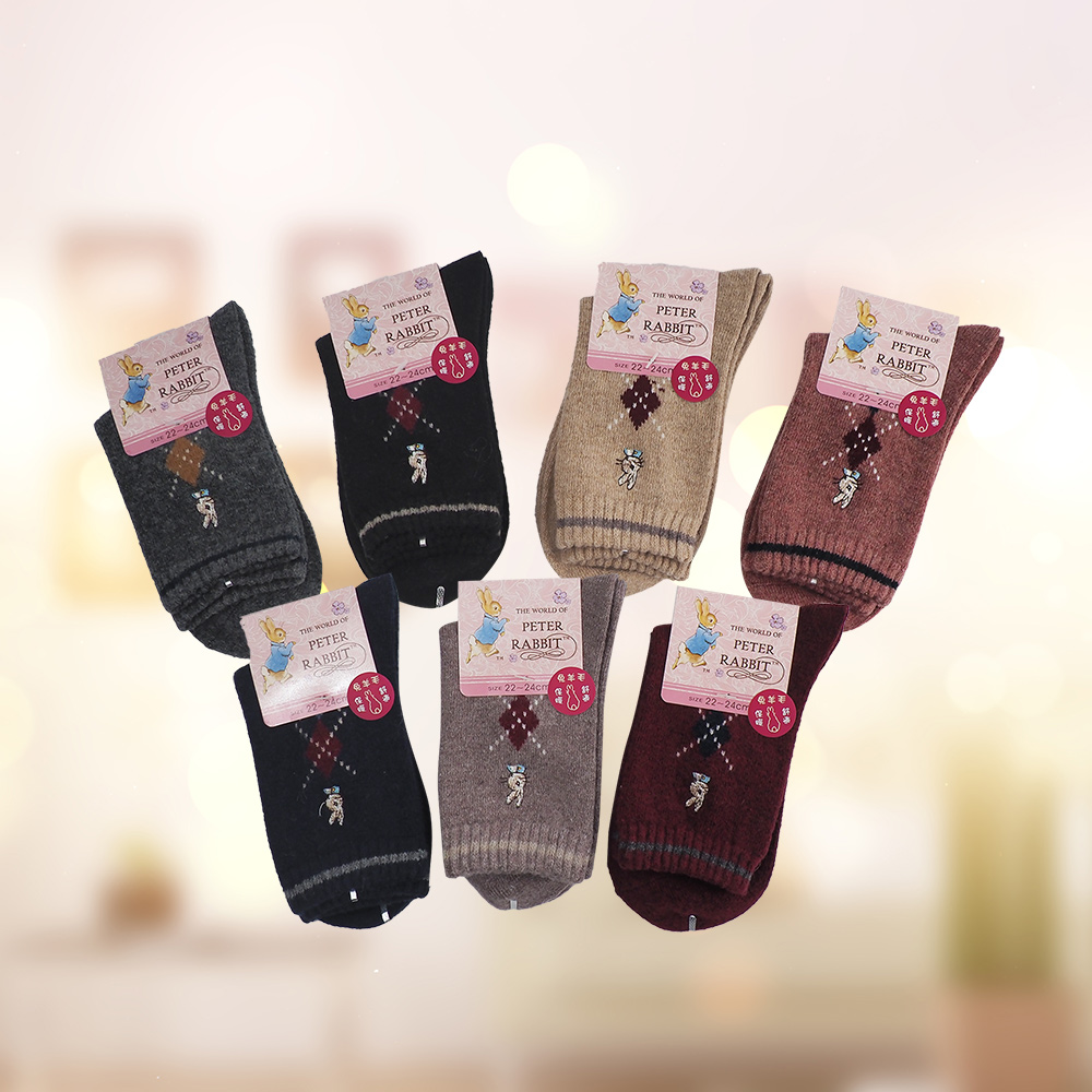 比得兔精繡兔羊毛女襪-12雙, , large