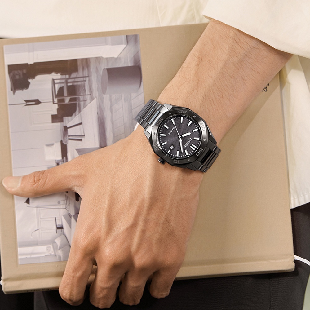 CITIZEN 星辰 光動能八角形格紋面手錶 BM7637-81H, , large