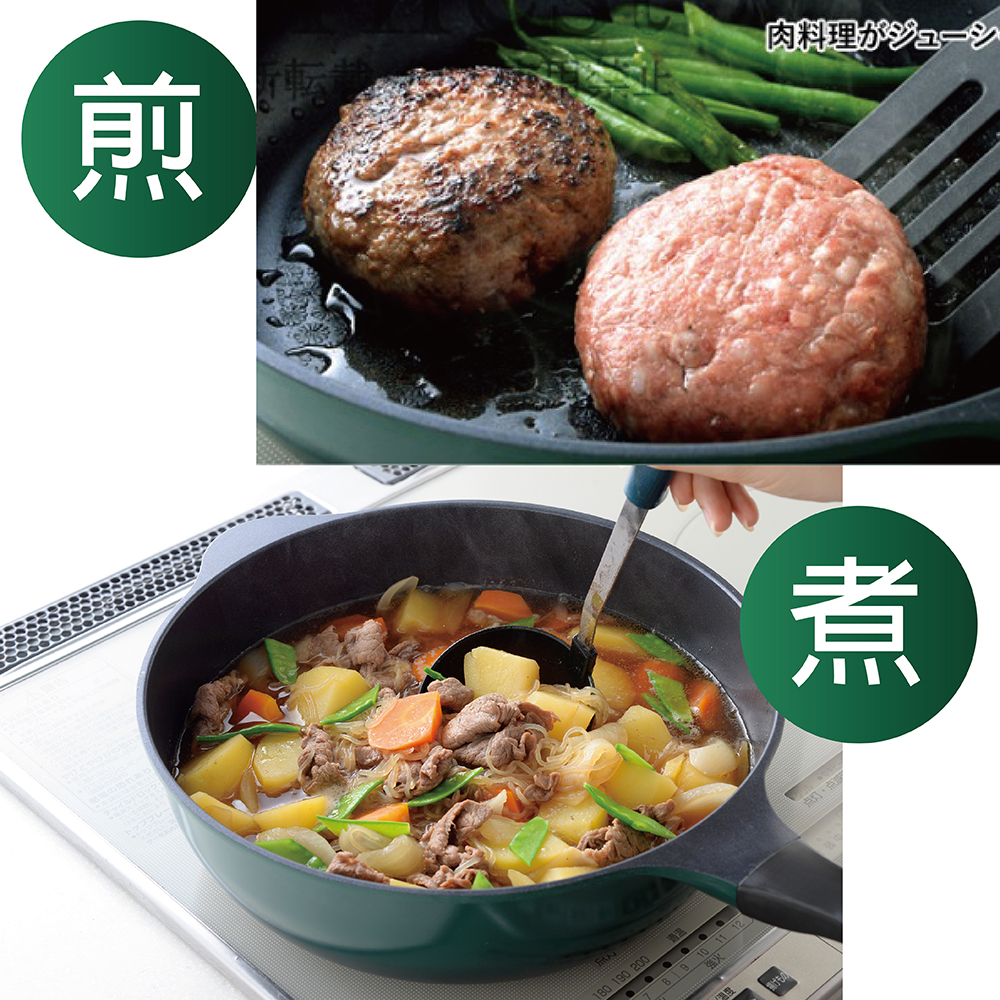 日本Arnest Bellfina鑽石深型平底IH不沾炒鍋28cm-森林綠（瓦斯爐、電磁爐均可用, , large