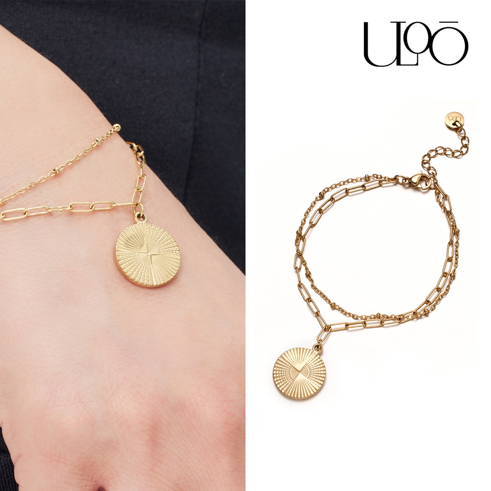ULOO Glimmer 圓形設計圖騰手鍊-金色 UB2000210, , large