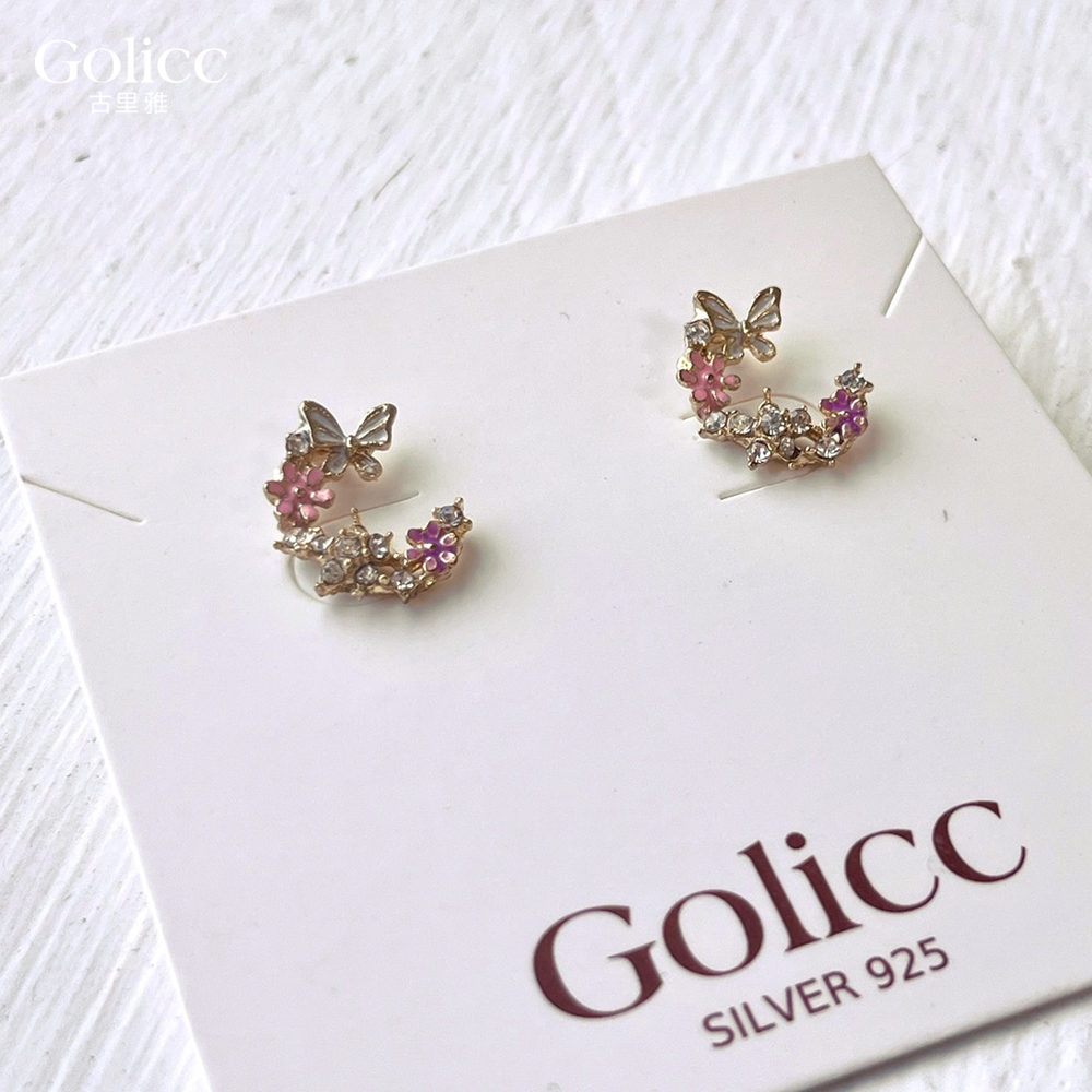 【Gulicc】古莉可 耳環 韓國蝴蝶鑲鑽花朵耳環, , large
