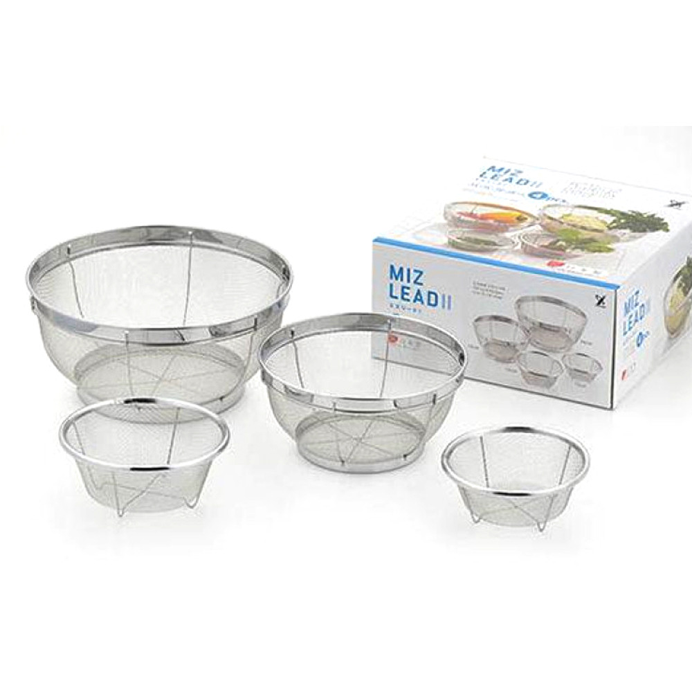 【YOSHIKAWA吉川】日本18-8不鏽鋼MIZKEAD料理濾水藍組1組4入(13/15/19/25cm)SJ3468, , large