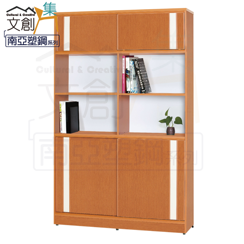 【文創集】麥可 環保3.9尺南亞塑鋼推門中空書櫃/收納櫃(客約商品), , large