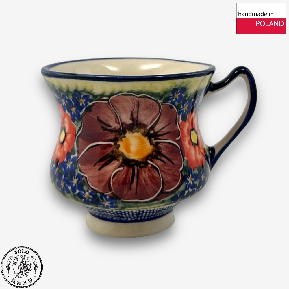 【SOLO Vintage】Cerraf Polish Pottery 180ml Breakfast Cup + Saucer Set Banquet of Elegant Red Series Made in Poland, , large