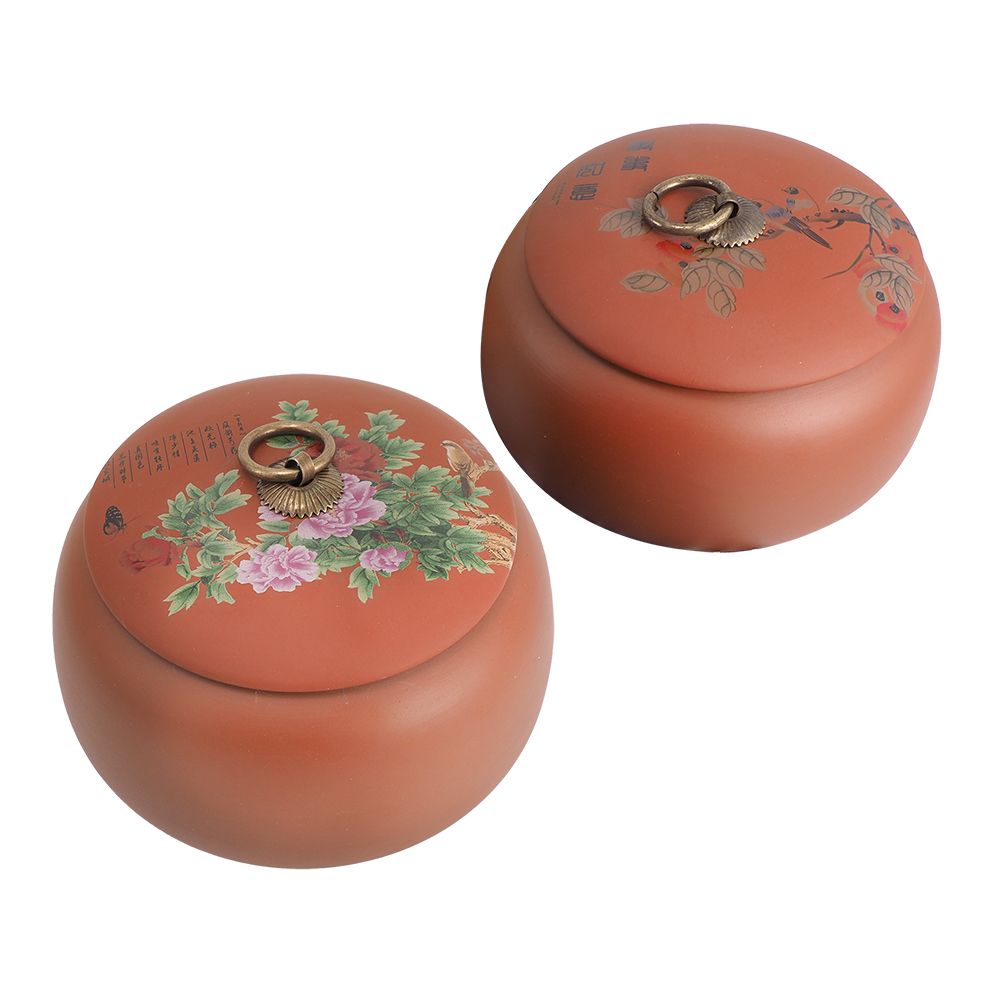 扁形陶土茶葉罐-1入, , large