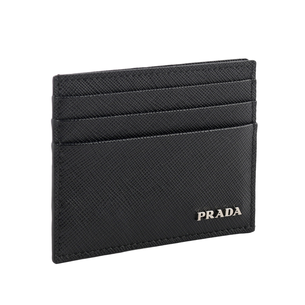 PRADA 銀字Logo 防刮皮革卡片/名片夾/黑色, , large