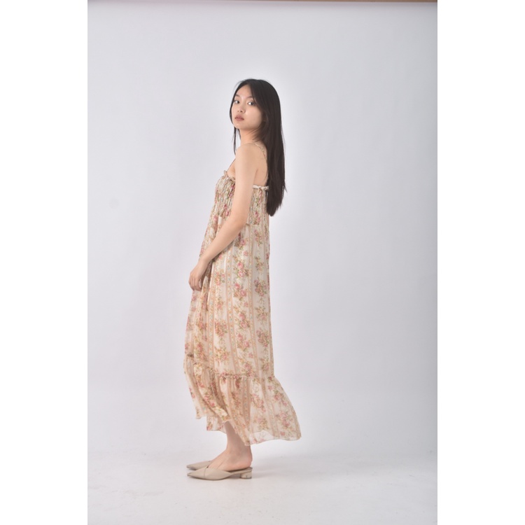 (S) 碎花杏色洋裝二手衣, , large