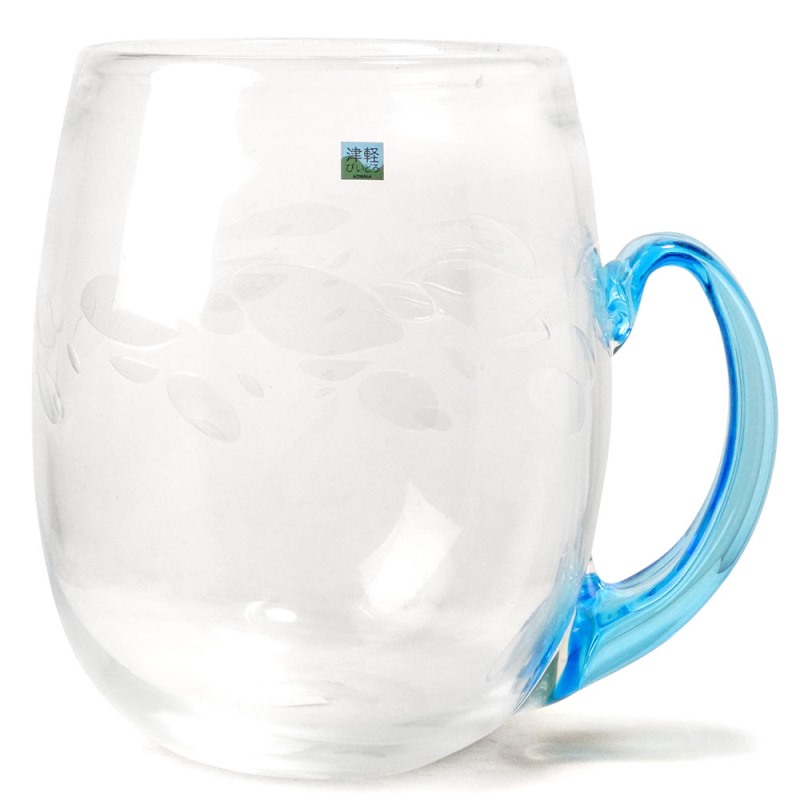 [豐名日本餐具] 12.0"馬克杯 水晶琉璃 藍把 津輕 / G12MG0-1, , large