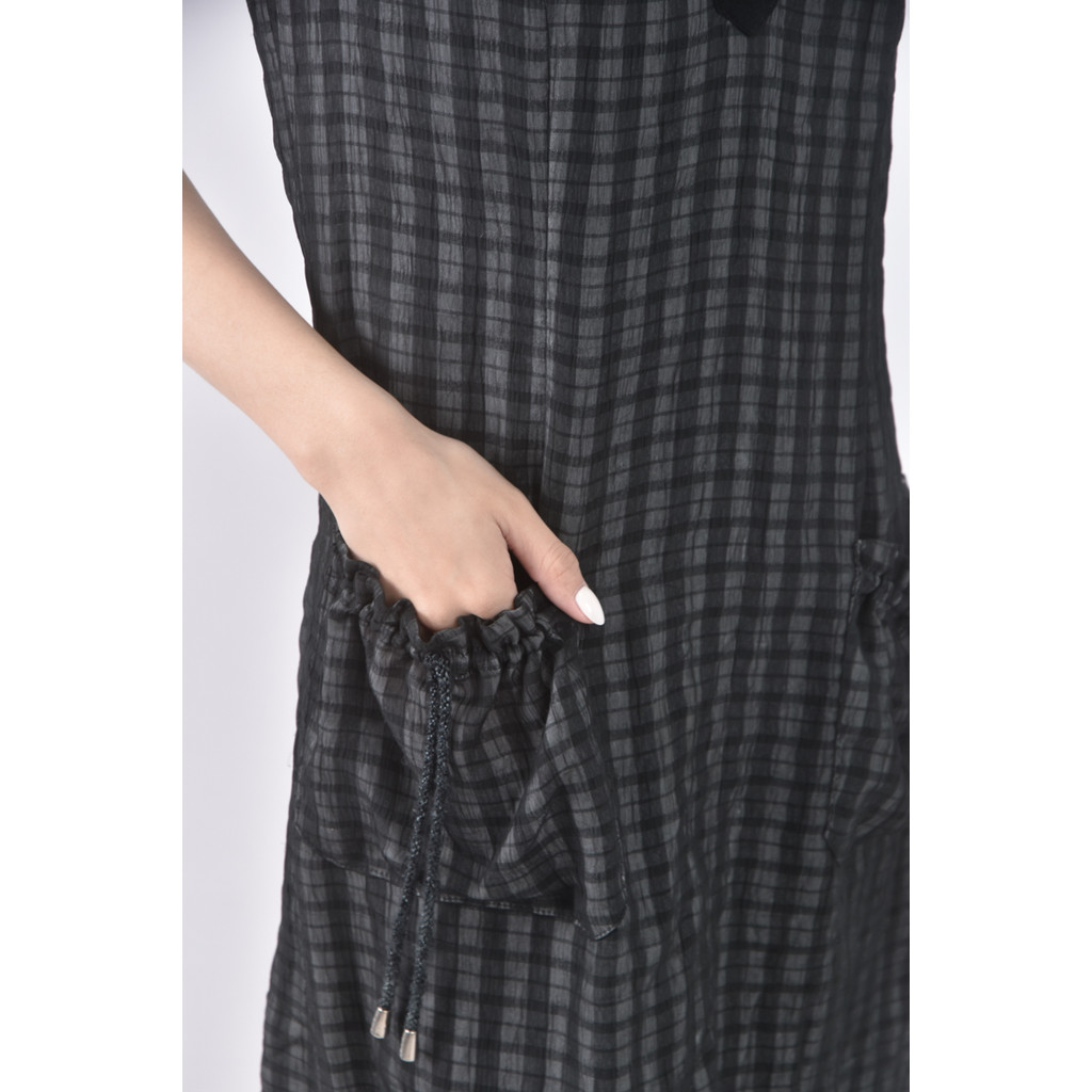 (S) nonodica無袖格紋黑色洋裝二手衣, , large