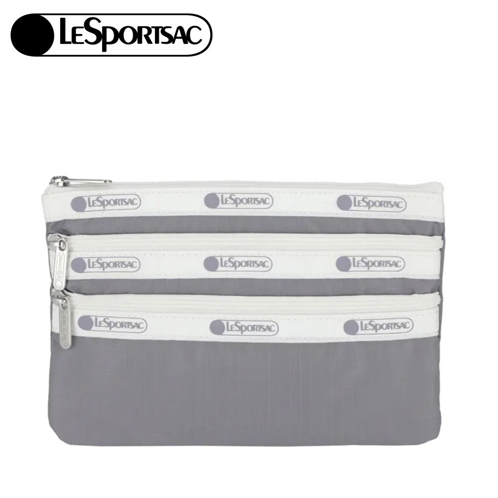 |快速出貨|Lesportsac 3-zip Cosmetic 三層拉鍊化妝包 -滾邊寧靜灰, , large