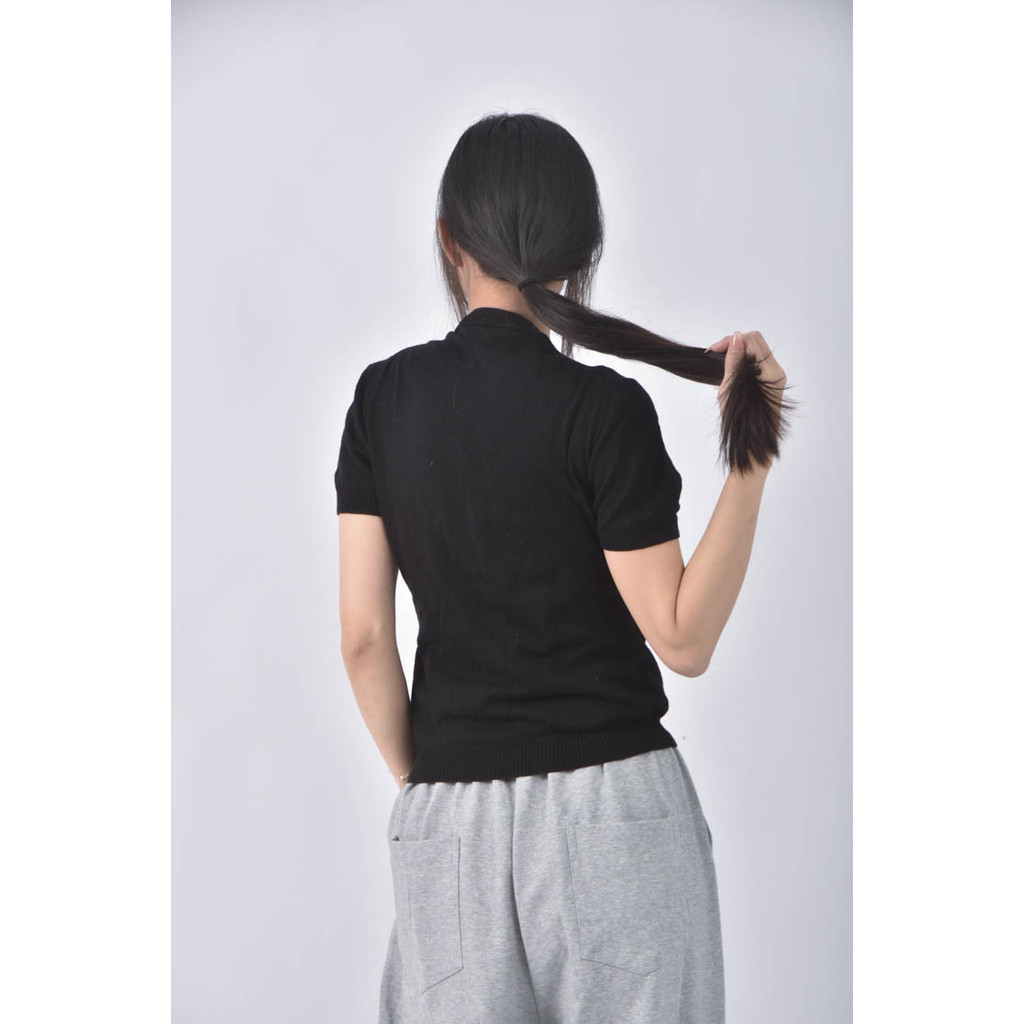 (XS（含）以下) burberryv領黑色短袖上衣二手衣, , large