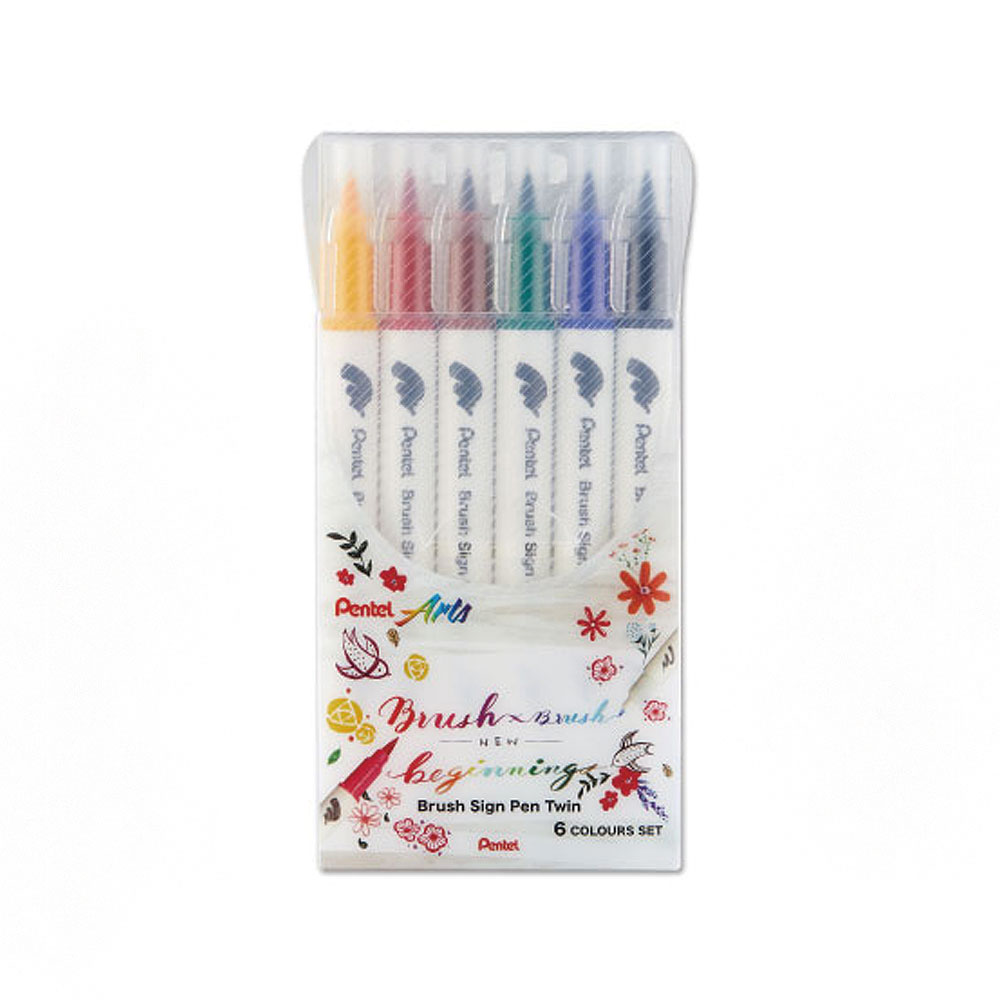 【Pentel 飛龍】雙頭柔繪筆 6色 2盒/組 SESW30C-6 -