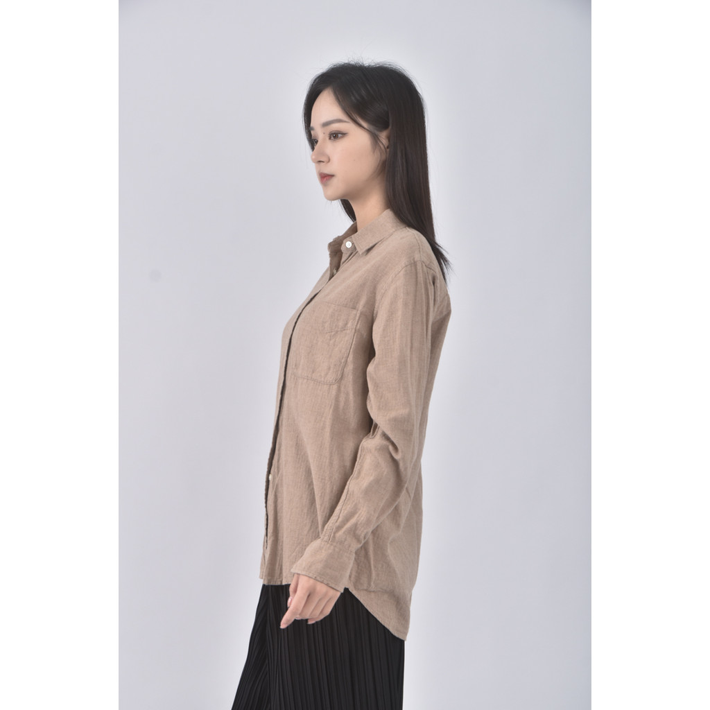 (S) uniqlo質感棉質純棉棕色長袖上衣二手衣, , large