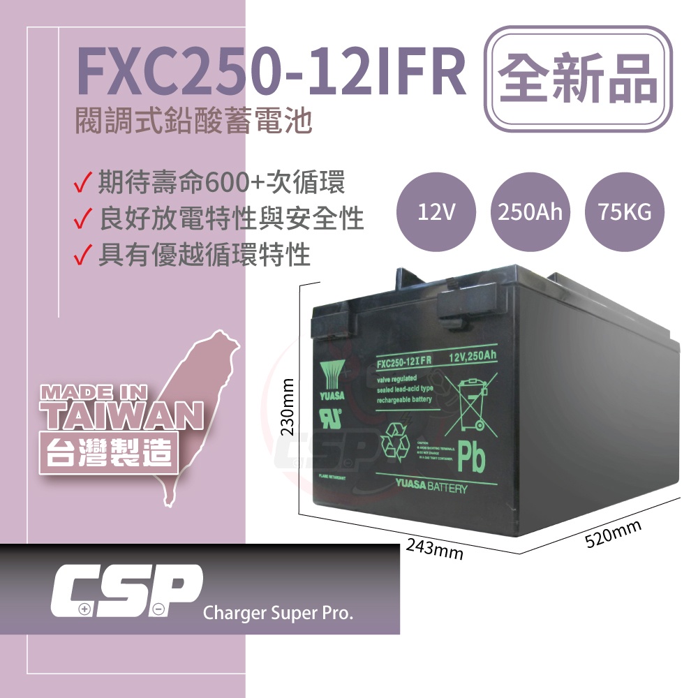 【YUASA】FXC250-12IFR Energy Storage Deep Cycle Battery Solar Energy Offshore Wind Power Telecommunications Wind Power Lighting Equipment Alarm Equipment Fire Fighting, , large