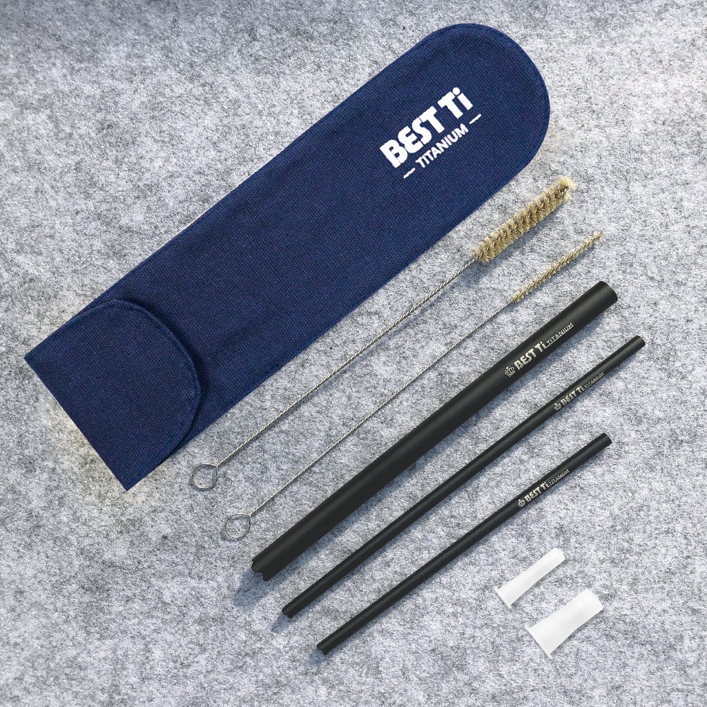 【純鈦粗吸管 曜石黑】21.5cm 鈦 吸管 環保吸管 旅行吸管 收納袋 圓筒袋, , large