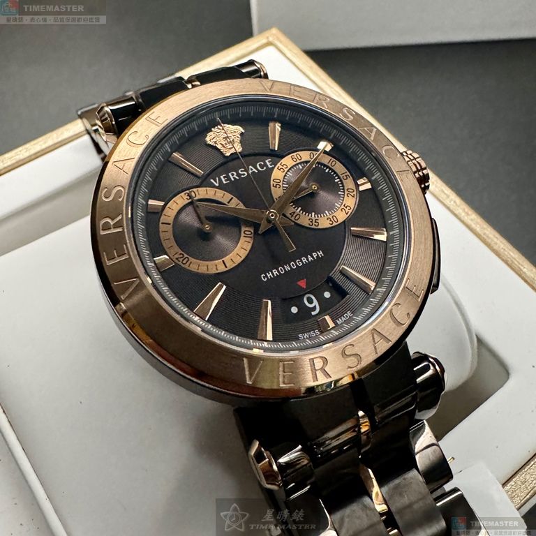 [星晴錶業]VERSACE手錶,46mm,VS11731黑色錶面古銅色錶殼黑金色精鋼錶帶款, , large