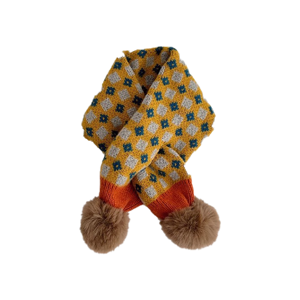 Floral Check Pom-Pom Warm Scarf