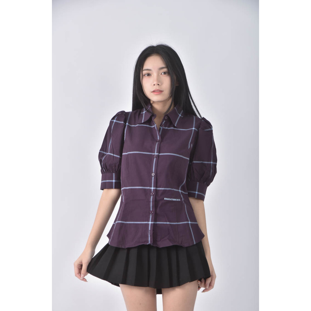 (S) knights bridge棉質格紋紫色短袖上衣二手衣, , large