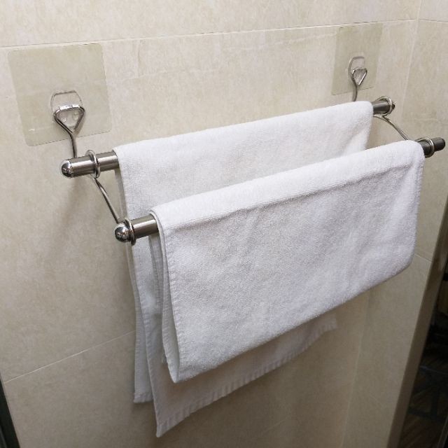 [熊好貼國際國際出品]雙桿毛巾架50cm(304不鏽鋼)凹凸紋路牆面皆可貼(選超黏) 平整光滑面牆面(選重覆) 無痕掛勾掛鉤, , large