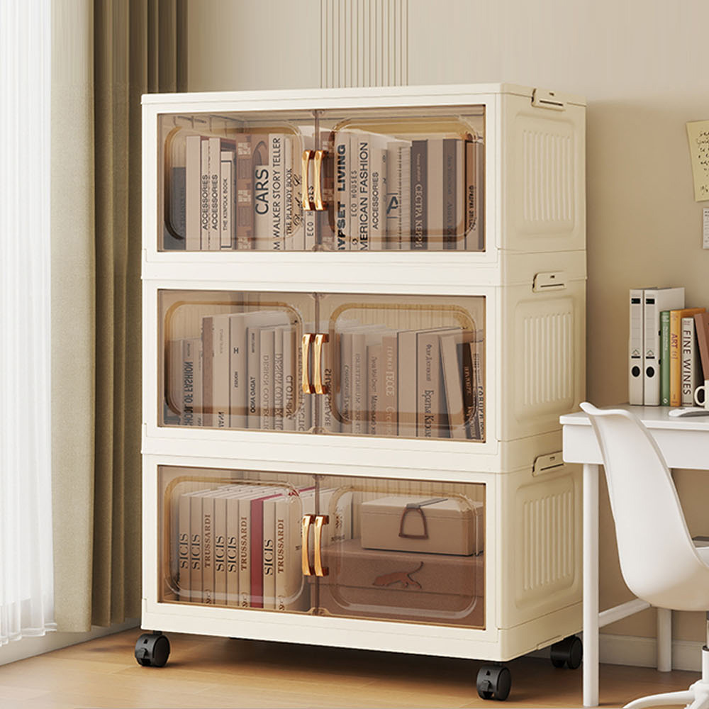 【AOTTO】60面寬雙開門附輪三層收納櫃(AC-063BK), , large