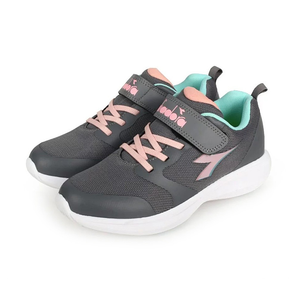 DIADORA迪亞多那 大童輕量慢跑鞋 童運動鞋 童鞋 時尚 防潑水 寬楦 透氣 吸震 減壓 健康鞋墊 止滑 黑紅 灰粉, , large