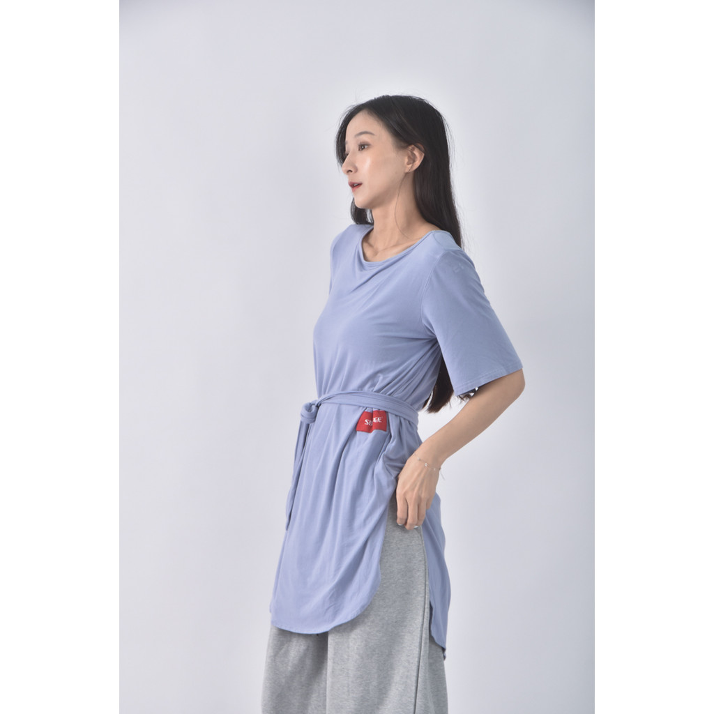 (S) sbafee質感圓領藍色綁帶洋裝二手衣, , large