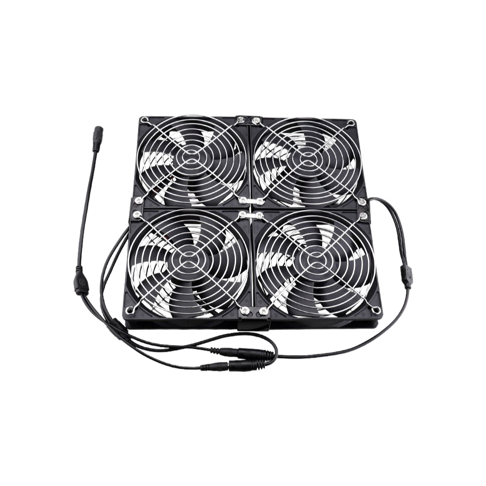 空氣循環12cm機箱風扇-4風扇正方形支架+8金屬網罩+調速器+配件+螺絲, , large