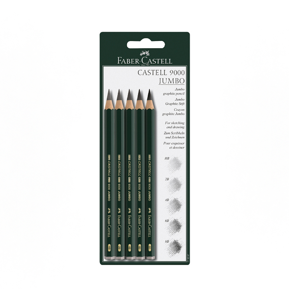 【Faber-Castell】輝柏 JUMBO 頂級 9000 粗芯 素描鉛筆 5支入 /卡 119397, , large