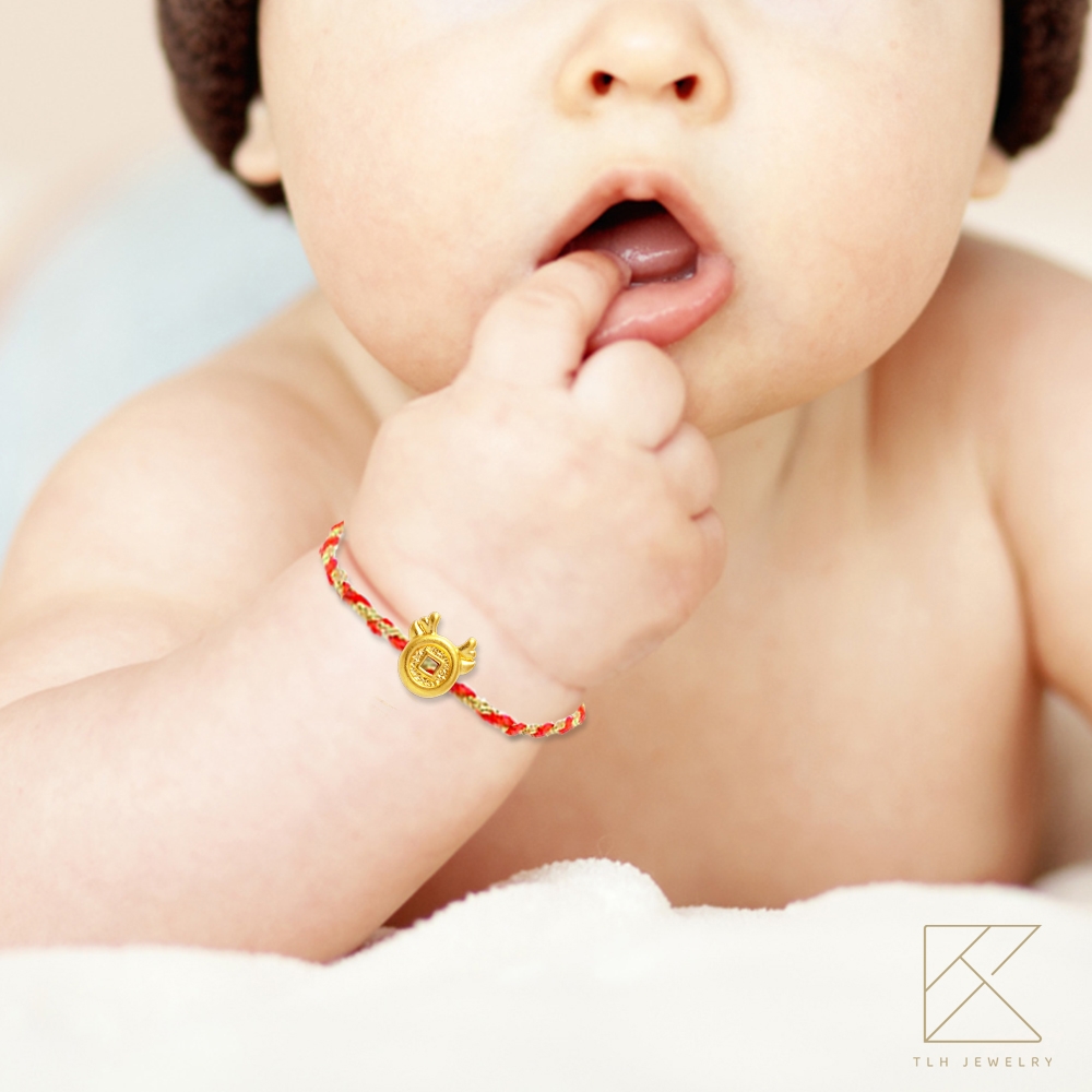 【TLH】黃金墜紅繩親子款手繩 純金999 多選 招財開運錢母 約重0.04錢&plusmn;0.01, , large