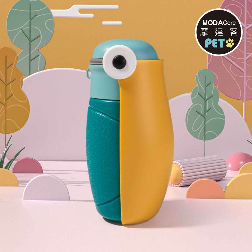 摩達客寵物-可愛大嘴鳥造型寵物外出飲水壺480ml隨行杯寵物杯-犀鳥黃綠款遛狗適用, , large