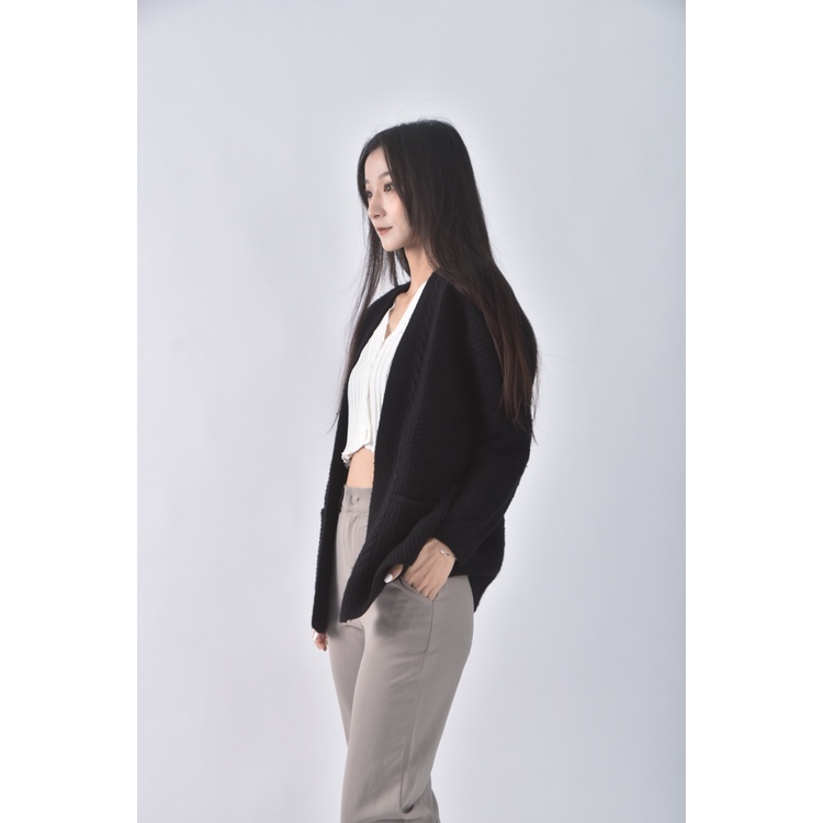 (L) 23区 Vingt trois arrondissements質感羊毛坑紋黑色外套二手衣, , large