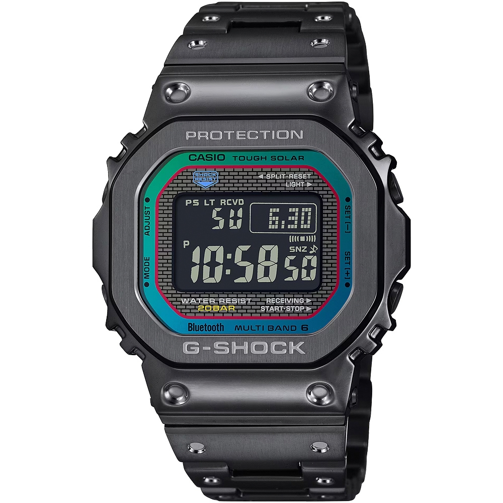 CASIO 卡西歐 G-SHOCK 全金屬 彩虹光譜 太陽能電波手錶-個性黑 GMW-B5000BPC-1, , large