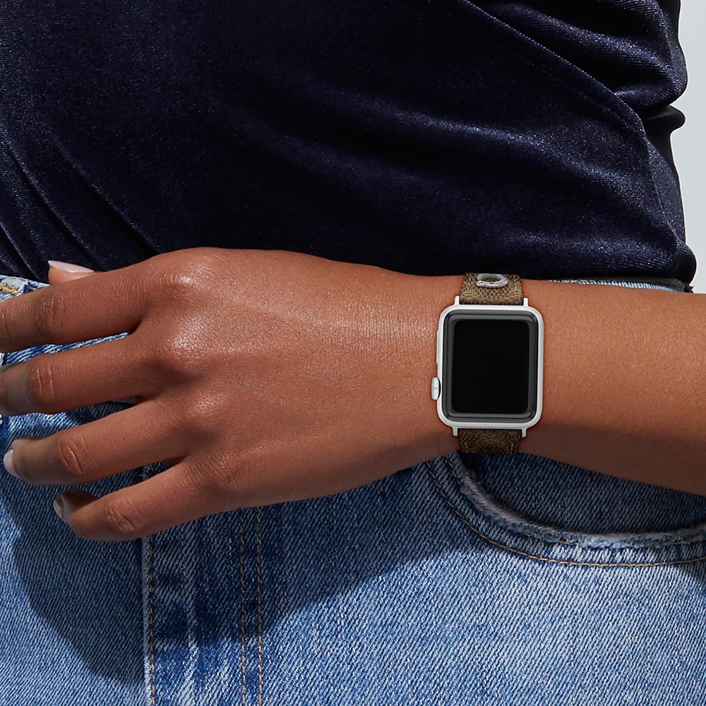 COACH Apple Watch 錶帶 38/40/41mm 適用 C字皮錶帶 - 咖啡色 (不含手錶)CO14700289, , large