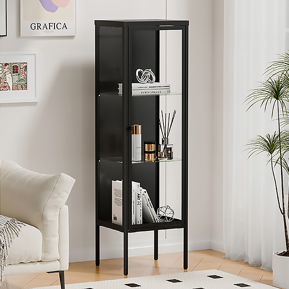 【AOTTO】三層玻璃收藏收納展示櫃-黑色(AC-705BK)