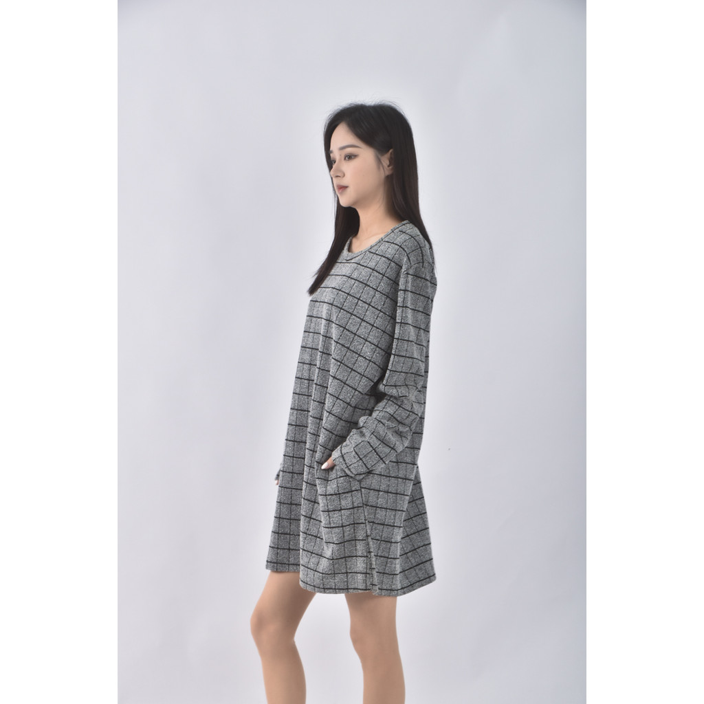 (XL) i moda格紋長版黑色長袖上衣二手衣, , large