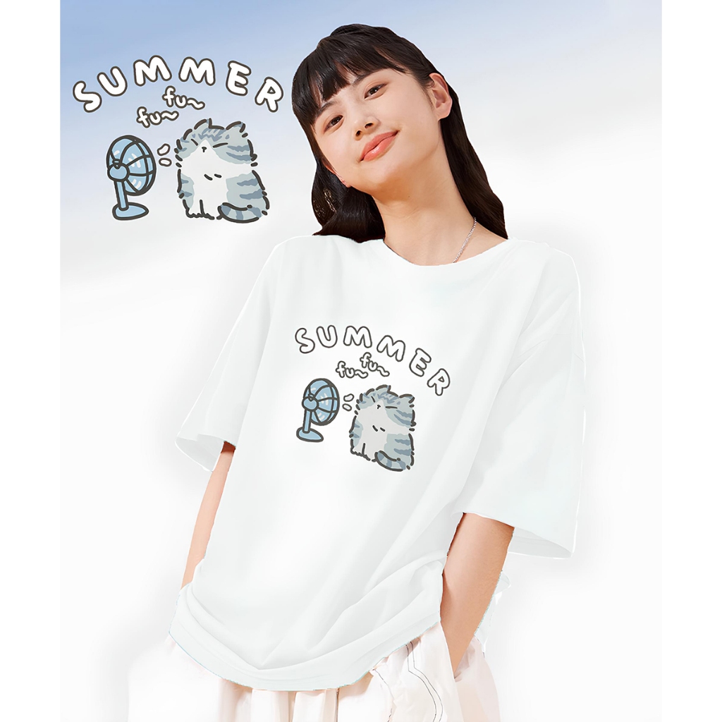 JZ TEE 貓咪-吹風扇Fu~ 印花短袖T恤, , large