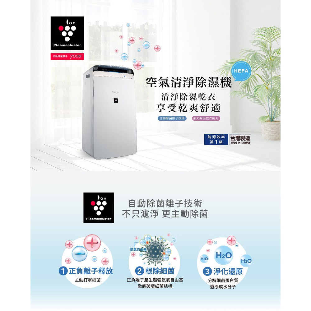 HARP 夏普 衣物乾燥空氣清淨除濕機 DW-J10FT-W, , large