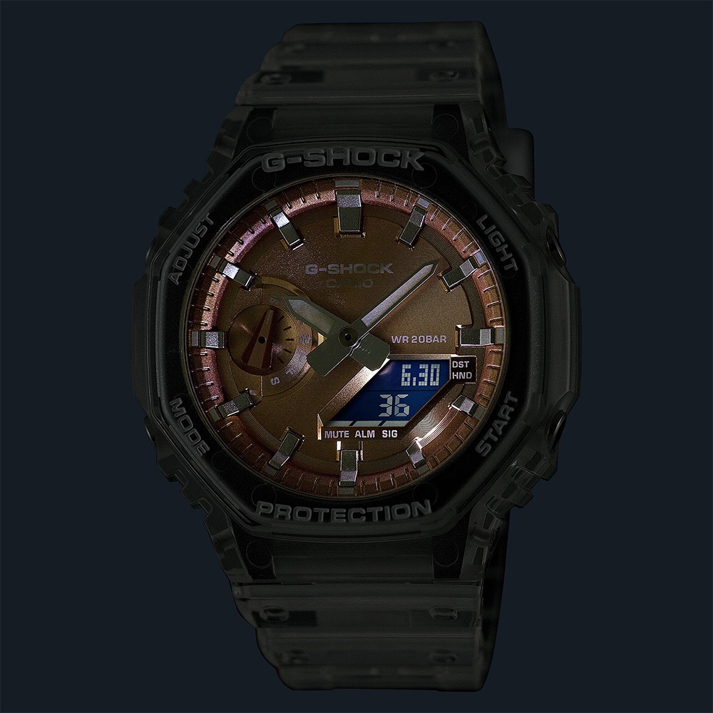 CASIO 卡西歐 G-SHOCK 半透明感 金屬蒸鍍工藝 雙顯電子錶 手錶 GA-2100BM-7A5, , large