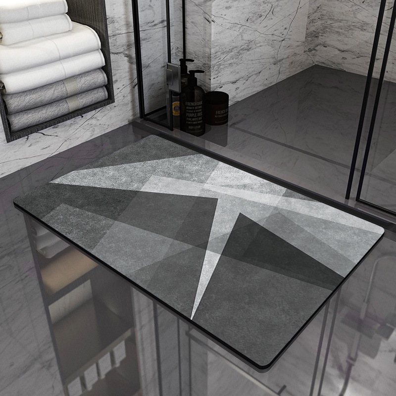 廚房專用珪藻土軟地墊 【灰色流年50*80】 吸水快乾 方便收納 防滑底部 快速吸水 珪藻土地墊  廚房 地墊 軟地墊, , large