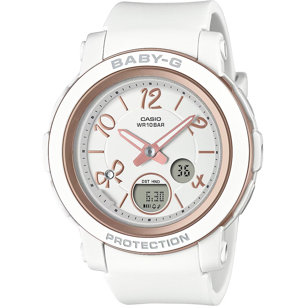 CASIO 卡西歐 BABY-G 緞帶雙顯女錶-白/粉色 BGA-290RA-7A