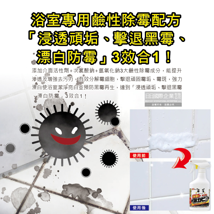 [日日好物](1+1超值組)日本LEC激落君-黑霉君浴室專用除霉防霉鹼性漂白泡沫清潔劑400ml噴霧瓶+400ml補充瓶, , large