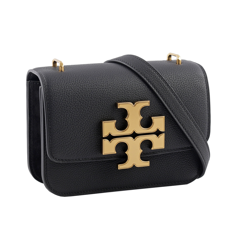 TORY BURCH Eleanor 荔枝皮革大標誌翻蓋小款二用包/黑色, , large