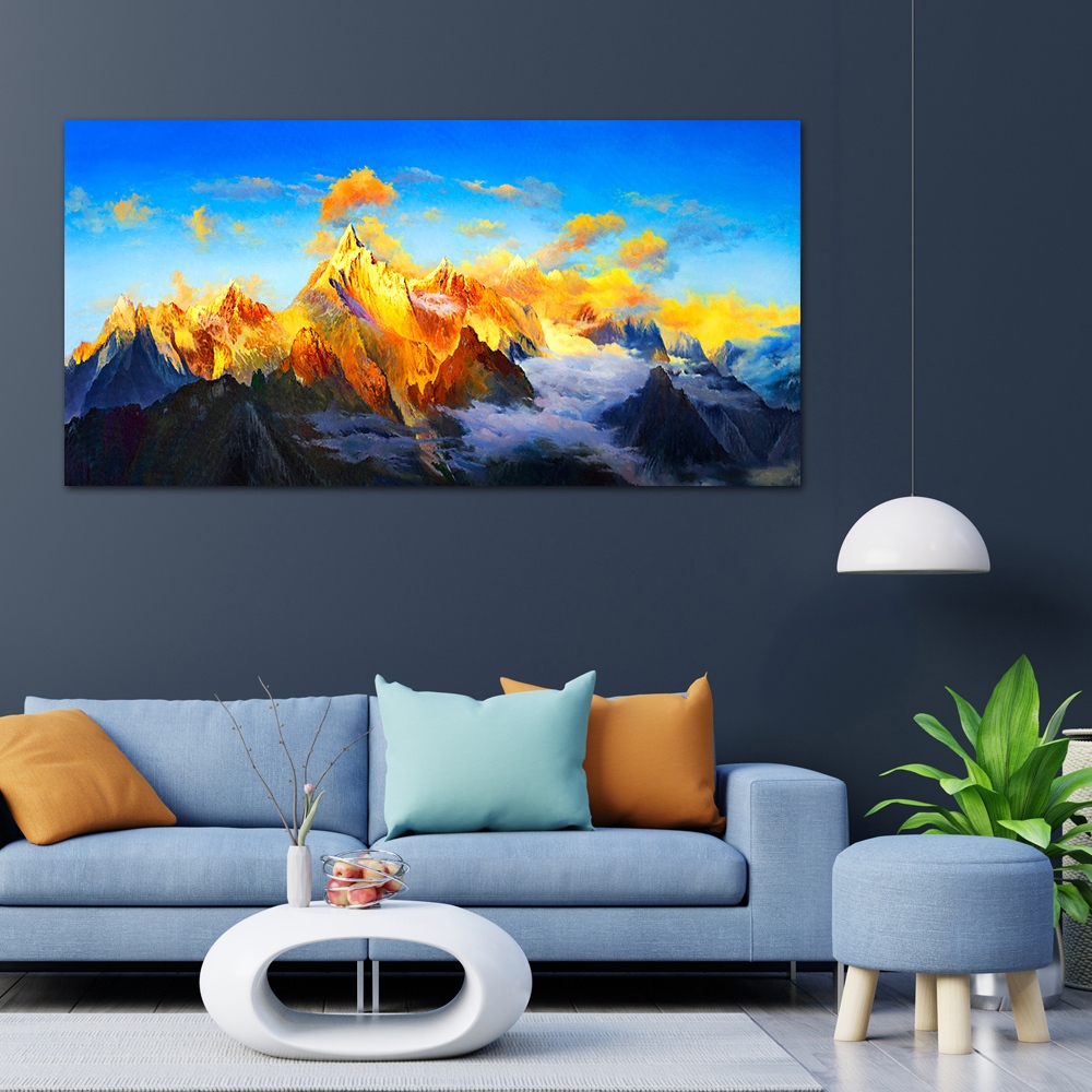 【御畫房】日照金山 國家一級畫師手繪油畫60×120cm(VF-145), , large