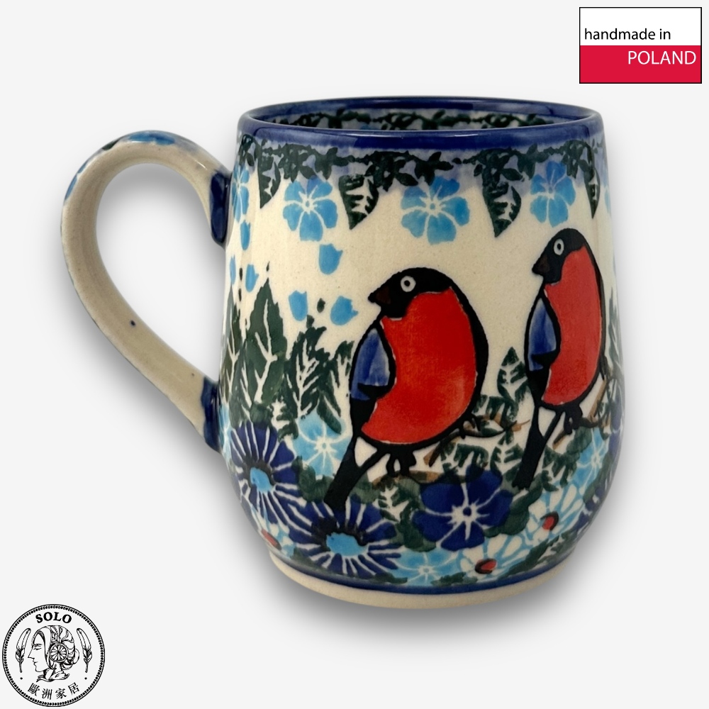 【SOLO Vintage】Cerraf Polish Pottery 320ml Mug Two Birds, Floral Whispers Series Made in Poland, , large