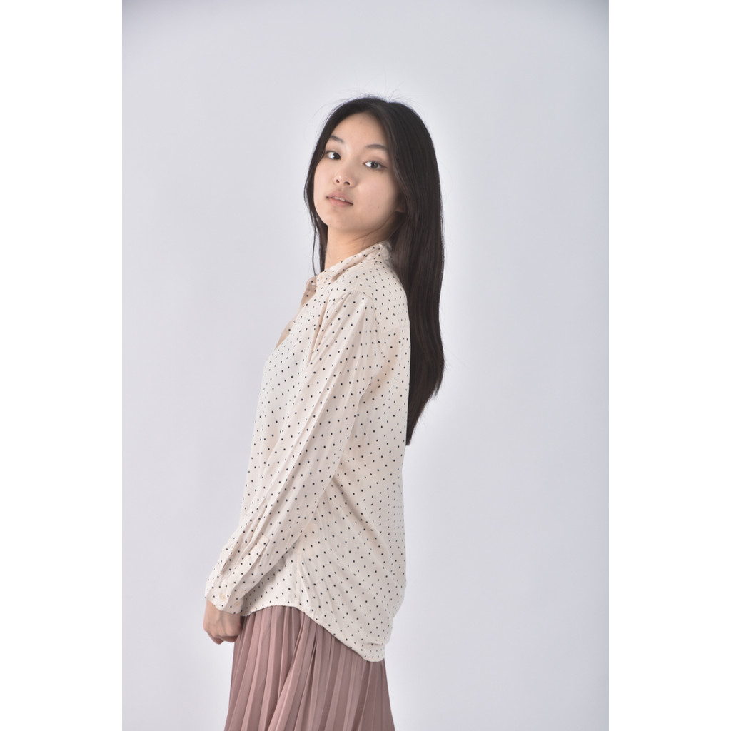 (S) uniqlo點點杏色長袖上衣二手衣, , large