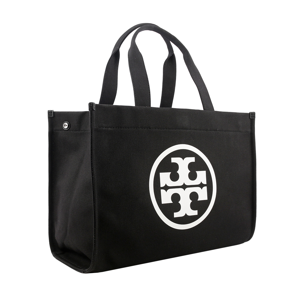 TORY BURCH Ella 圓形標誌棉質帆布大款托特包/黑色, , large