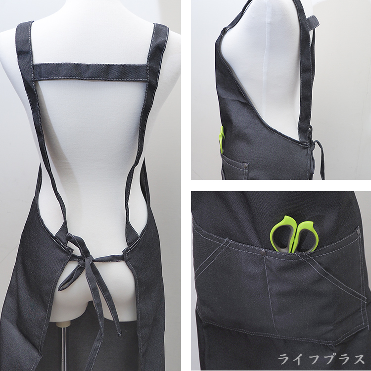H肩帶牛仔四口圍裙-80*70cm-深藍色-4件, , large