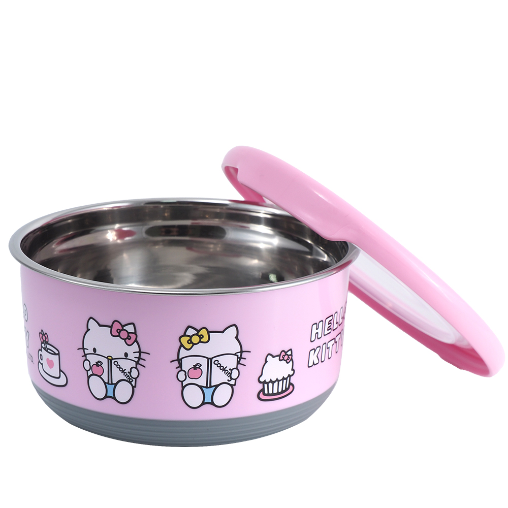 Hello Kitty304不鏽鋼圓形保鮮餐碗-大-粉紅色-3入