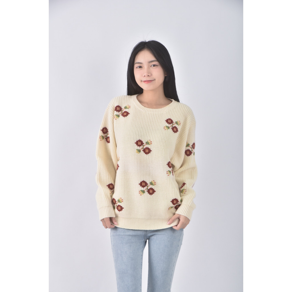 (F) 巧帛花朵杏色長袖上衣二手衣