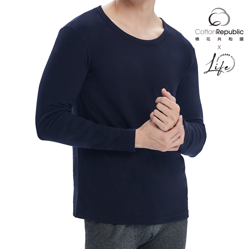 CR熾燒厚刷絨圓領男保暖衣, , large